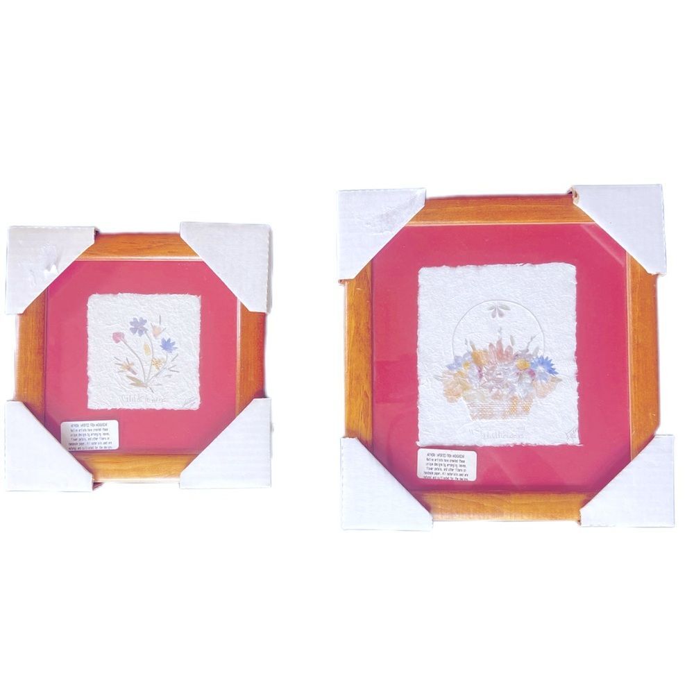 Vintage 1994 Florals on handmade paper framed art by native artist in Madagascar